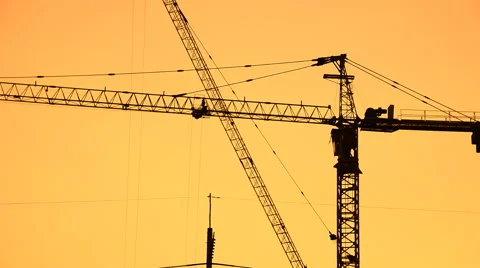 Silhouette of construction site in sunset sky. Stock Footage 47736464