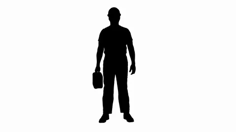 Silhouette Construction worker advertising construction material in canister. Stock Footage 105849898