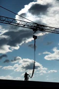 Silhouette of construction worker 스톡 사진
