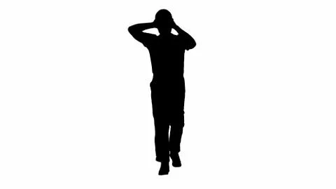 Silhouette Construction worker walking and putting on hard hat or helmet. Stock Illustration