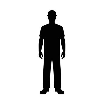 Silhouette of construction worker wearing safety helmet and uniform standin.. Stock Illustration