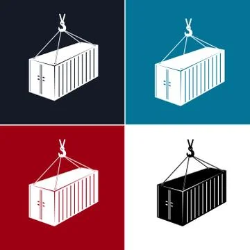 Silhouette Container with Crane Isolated Stock Illustration