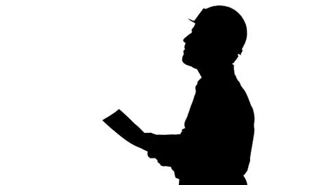 Silhouette Contractor engineer walking with papers and checking Illustrazione stock