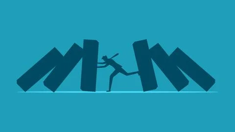 The silhouette controls the risk. Push the falling square blocks. risk manage Illustrazione stock