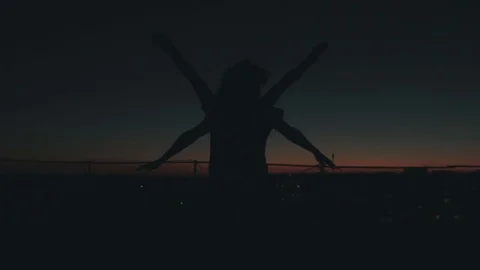 Silhouette couple playing scenario at sunset Vídeos de archivo 73199320