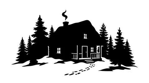 Silhouette of a cozy winter cabin Stock Illustration