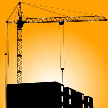 Silhouette of crane on a sunset on a building Stock Illustration