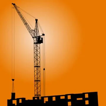 Silhouette of crane on a sunset on a building Stock Illustration