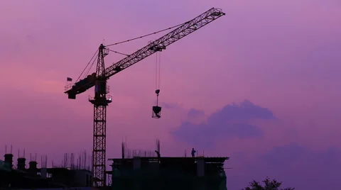 Silhouette crane working in construction site Stock Footage 48439893