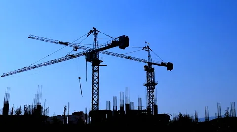 Silhouette crane working in construction site Stock Footage 48654277