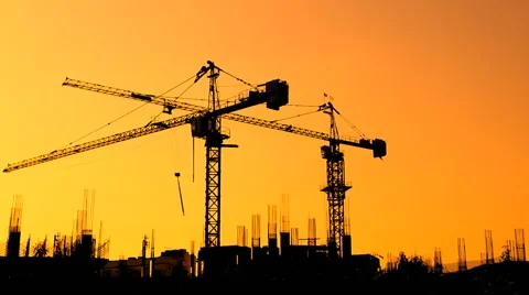 Silhouette crane working in construction site Stock Footage 48656510