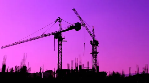 Silhouette crane working in construction site Stock Footage 48658972