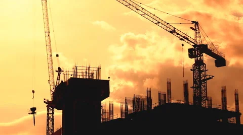 Silhouette Crane Working In Construction Site Stock Footage 51746297