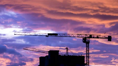 Silhouette Crane Working In Construction Site And Twilight Sky Stock Footage 51979043