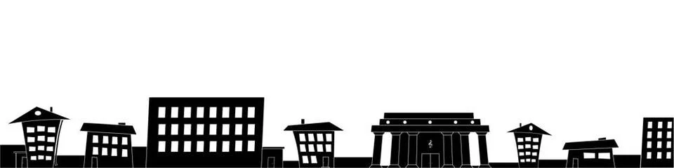 Silhouette crooked fairy houses city skyline for footer on white. Vector i... Stock Photos