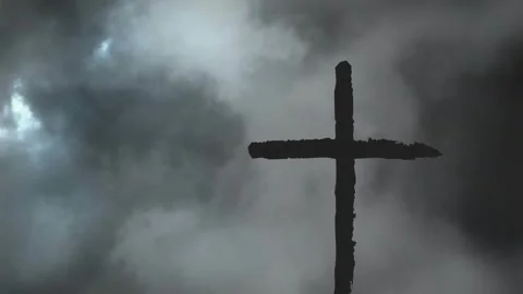 Silhouette of cross against dramatic cloudy sky with animation effect 스톡 동영상 330732861