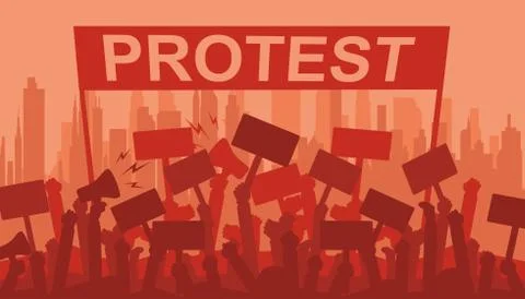 Silhouette crowd of people protesters. Protest, revolution, Stock Illustration