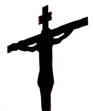 Silhouette of the crucified Jesus on a white background Stock Illustration