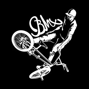 Silhouette of a cyclist who does tricks, bmx inscription, logo, vector Иллюстрация