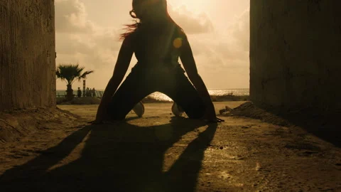 Silhouette of dancer dancing on the floor Stock Footage 275106320