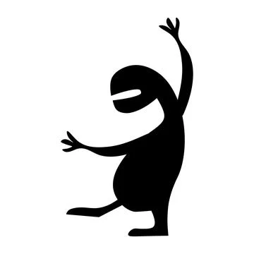 Silhouette of a dancing creature without eyes with a raised leg and arms. Stock Illustration