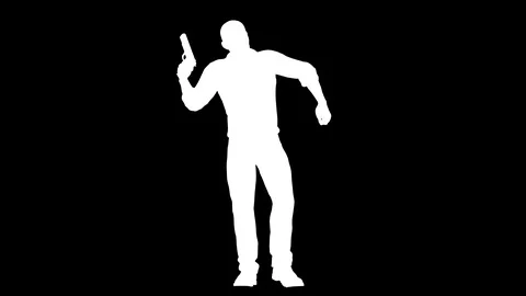 Silhouette of a dancing guy with a gun. Alpha channel. Alpha matte. FullHD. Stock Footage 96421896