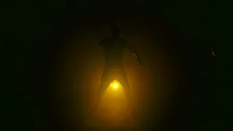 Silhouette dancing on yellow background Video stock 80290642