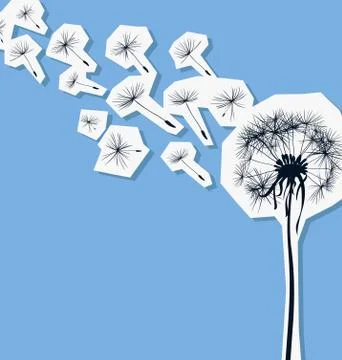 Silhouette of dandelion in the wind Stock Illustration