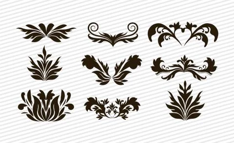 Silhouette decorative leaves elements set vector design 스톡 일러스트