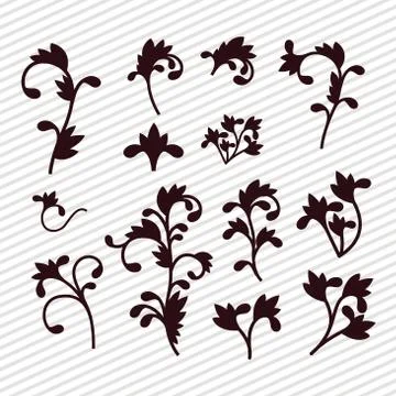 Silhouette decorative leaves elements set vector design 스톡 일러스트