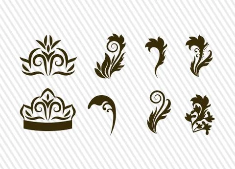 Silhouette decorative leaves elements set vector design イラスト素材