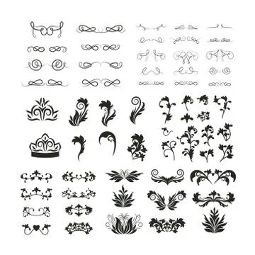Silhouette decorative leaves elements set vector design 스톡 일러스트