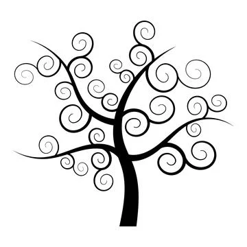 Silhouette of Decorative Swirl Tree Vector Illustration Stock Illustration