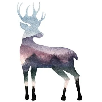 Silhouette of a deer on the background of the forest. Fallow deer, roe and fo Stock Illustration