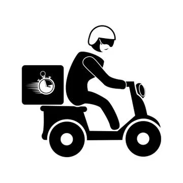 Silhouette of delivery worker using face mask in motorcycle Stock Illustration