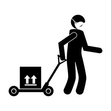 Silhouette of delivery worker using face mask with box carton 스톡 일러스트