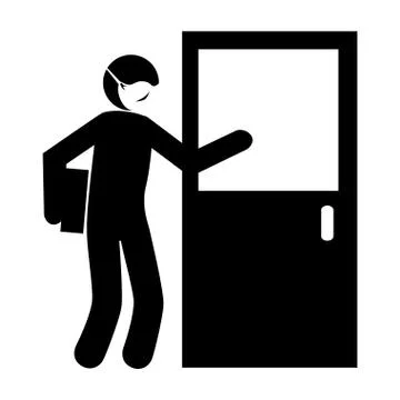 Silhouette of delivery worker using face mask giving package Illustrazione stock