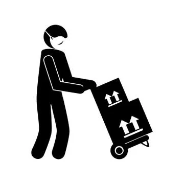 Silhouette of delivery worker using face mask with boxes carton 库存插图