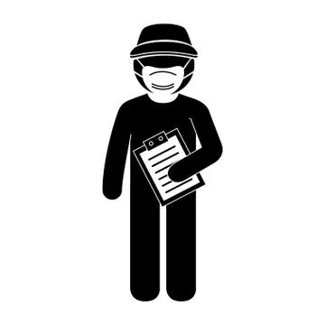 Silhouette of delivery worker using face mask with checklist イラスト素材