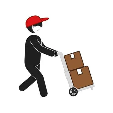 Silhouette of delivery worker using face mask with boxes carton 스톡 일러스트
