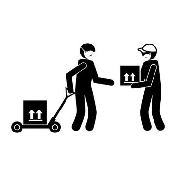 Silhouette of delivery workers using face mask with boxes Illustrazione stock