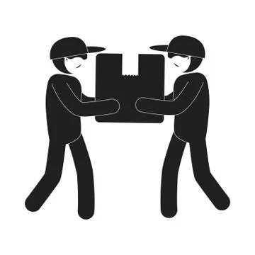 Silhouette of delivery workers using face mask with box carton Illustrazione stock