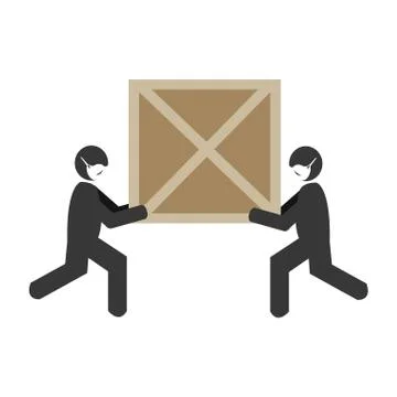 Silhouette of delivery workers using face mask with wooden box Illustrazione stock