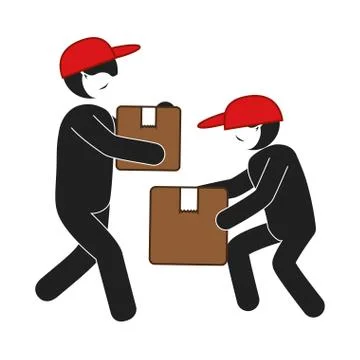 Silhouette of delivery workers using face mask with boxes carton Illustrazione stock