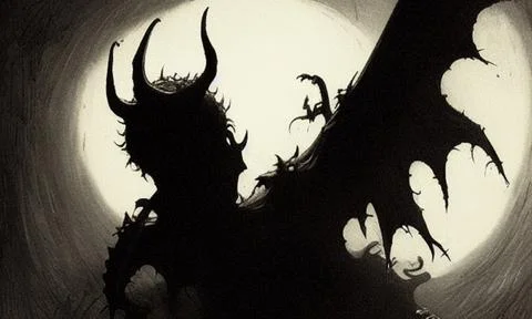 Silhouette of a demon shaped like a tree root Stock Illustration
