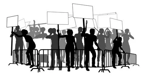 Silhouette Demonstrator Crowd Protest Rally Strike Stock Illustration