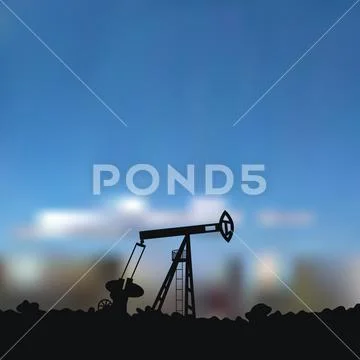 Silhouette: derrick fuel production. Stock Illustration