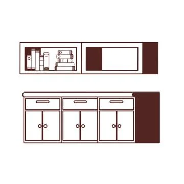 Silhouette of desk and shelving with stack of books 스톡 일러스트
