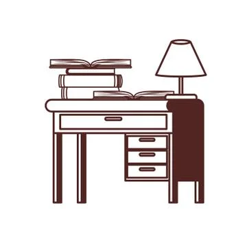 Silhouette of desk with stack of books on white background 스톡 일러스트