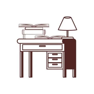 Silhouette of desk with stack of books on white background 스톡 일러스트